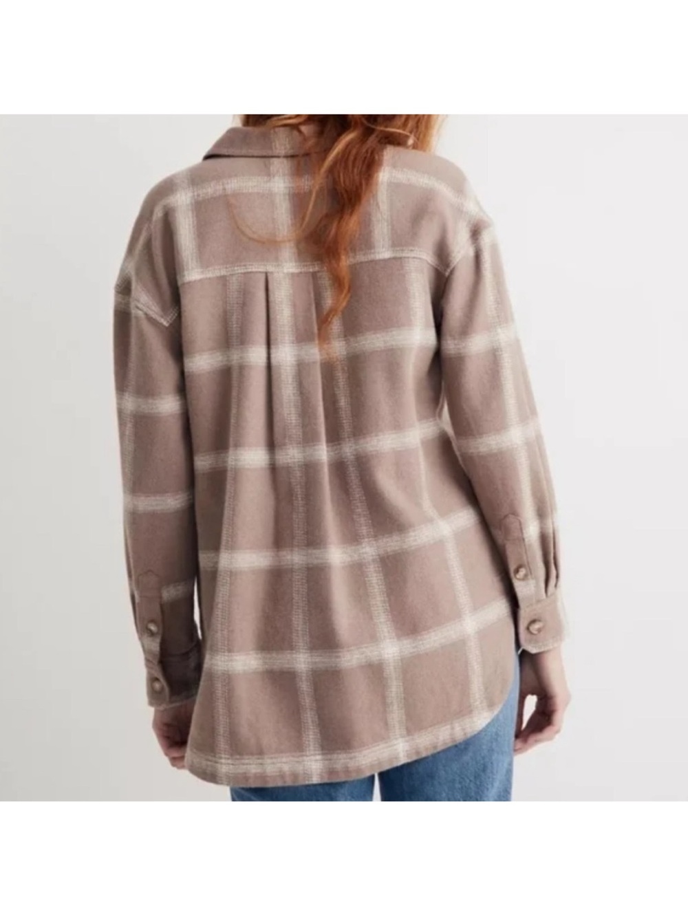 Madewell Taupe Plaid Button-Down Shirt Jacket Women’s Size L - Picture 2 of 13